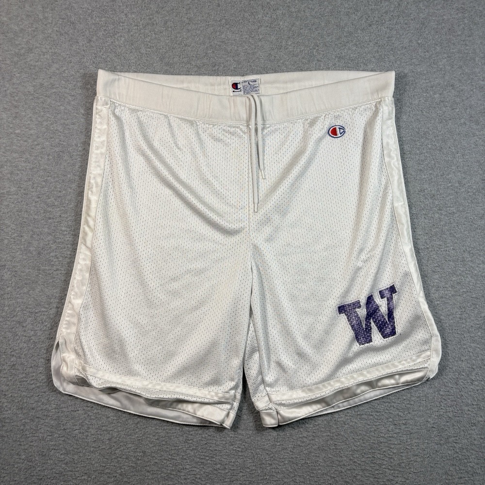 Vtg 90s Champion Washington Huskies Mesh Basketball Shorts Mens L White UW NCAA